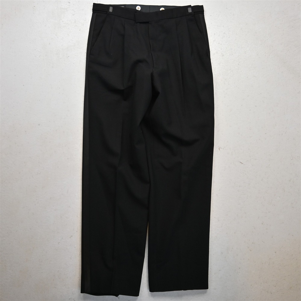 Vtg Bespoke 34x32 Black Wool Adjustable Waist Pleated Tux Tuxedo Mens Pants